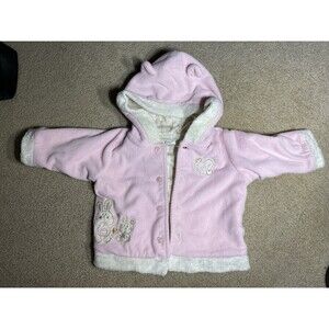 Rare Y2K First Moments Pink Fleece Bunny Hooded Jacket 3–6M Baby Girl Coat